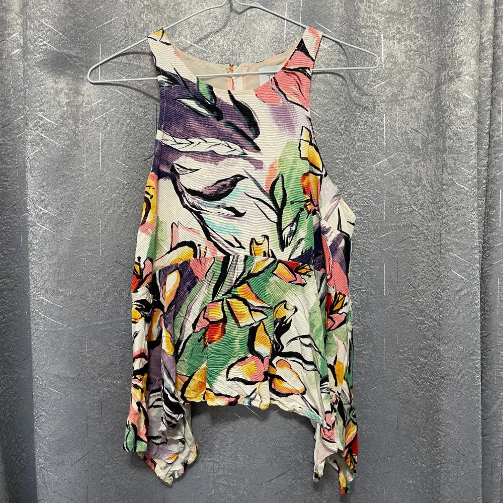 HD IN PARIS Pastel Abstract Sleeveless High-Low Zip Up Top / Blouse - Sz 6